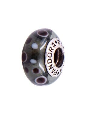 Pandora Retired Black Bubbles Murano Glass Sterling Silver Charm Bead